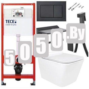 Комплект инсталляции для унитаза TECEbase kit c кнопкой 9240407, унитазом Roxen Amati 530165-01, смесителем Shevanik S127H и держателем для туалетной бумаги Rose RG1605H