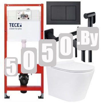 Комплект инсталляции для унитаза TECEbase kit c кнопкой 9240407, унитазом Roxen Wailet 530175-01, смесителем Shevanik S147H и держателем для туалетной бумаги Rose RG1505H