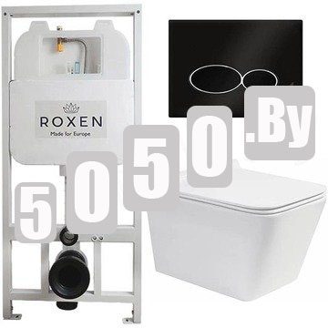 Комплект инсталляции Roxen StounFix Slim с удлиненными и поворотными креплениями в комплекте, кнопкой Union 410260B и унитазом Roxen Amati 530165-01