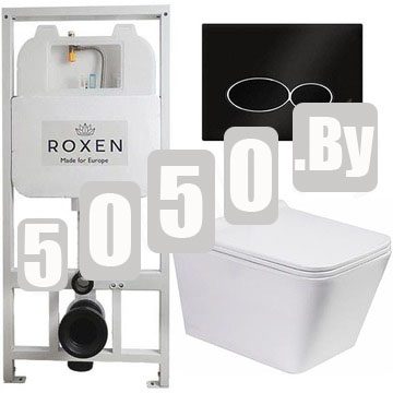 Комплект инсталляции Roxen StounFix Slim с удлиненными и поворотными креплениями в комплекте, кнопкой Union 410260B и унитазом Roxen Amati 530165-02