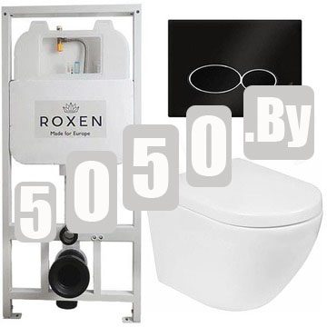 Комплект инсталляции Roxen StounFix Slim с удлиненными и поворотными креплениями в комплекте, кнопкой Union 410260B и унитазом Roxen Antares 530185-02