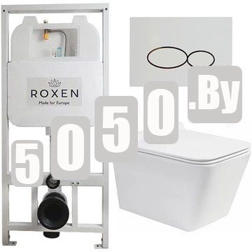 Комплект инсталляции Roxen StounFix Slim с удлиненными и поворотными креплениями в комплекте, кнопкой Union 410260W и унитазом Roxen Amati 530165-01