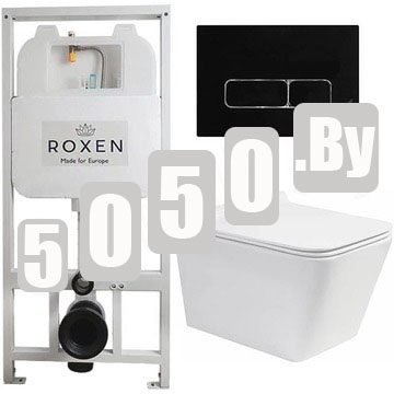 Комплект инсталляции Roxen StounFix Slim с удлиненными и поворотными креплениями в комплекте, кнопкой Union 410280B и унитазом Roxen Amati 530165-01