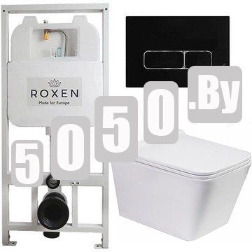 Комплект инсталляции Roxen StounFix Slim с удлиненными и поворотными креплениями в комплекте, кнопкой Union 410280B и унитазом Roxen Amati 530165-02