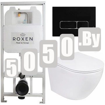 Комплект инсталляции Roxen StounFix Slim с удлиненными и поворотными креплениями в комплекте, кнопкой Union 410280B и унитазом Roxen Antares 530185-01