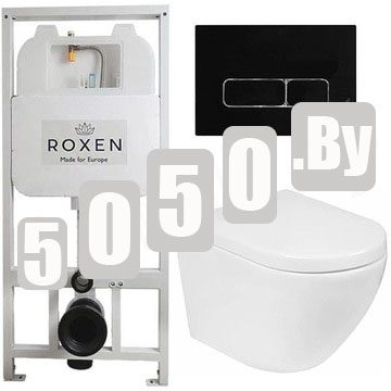Комплект инсталляции Roxen StounFix Slim с удлиненными и поворотными креплениями в комплекте, кнопкой Union 410280B и унитазом Roxen Antares 530185-02