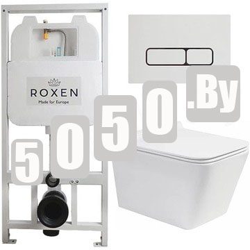 Комплект инсталляции Roxen StounFix Slim с удлиненными и поворотными креплениями в комплекте, кнопкой Union 410280W и унитазом Roxen Amati 530165-01