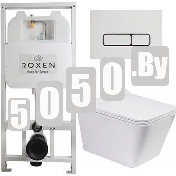 Комплект инсталляции Roxen StounFix Slim с удлиненными и поворотными креплениями в комплекте, кнопкой Union 410280W и унитазом Roxen Amati 530165-02