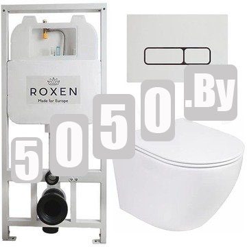 Комплект инсталляции Roxen StounFix Slim с удлиненными и поворотными креплениями в комплекте, кнопкой Union 410280W и унитазом Roxen Antares 530185-01