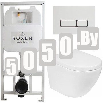 Комплект инсталляции Roxen StounFix Slim с удлиненными и поворотными креплениями в комплекте, кнопкой Union 410280W и унитазом Roxen Antares 530185-02