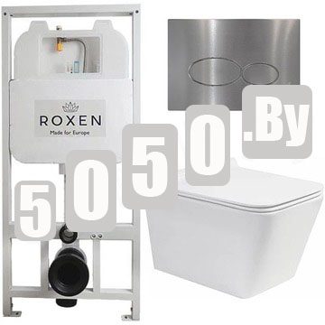 Комплект инсталляции Roxen StounFix Slim с удлиненными и поворотными креплениями в комплекте, металлической кнопкой Titanium 420260CH и унитазом Roxen Amati 530165-01