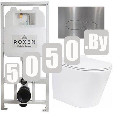 Комплект инсталляции Roxen StounFix Slim с удлиненными и поворотными креплениями в комплекте, металлической кнопкой Titanium 420260CH и унитазом Roxen Wailet 530175-01