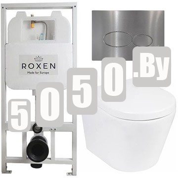 Комплект инсталляции Roxen StounFix Slim с удлиненными и поворотными креплениями в комплекте, металлической кнопкой Titanium 420260CH и унитазом Roxen Wailet 530175-02