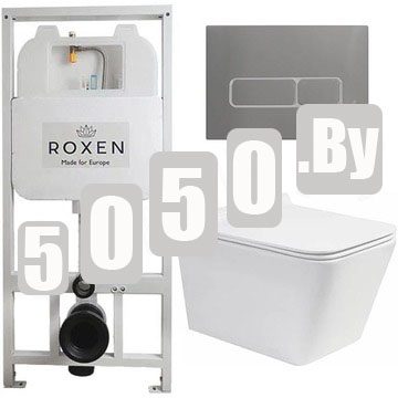 Комплект инсталляции Roxen StounFix Slim с удлиненными и поворотными креплениями в комплекте, металлической кнопкой Titanium 420280CH и унитазом Roxen Amati 530165-01
