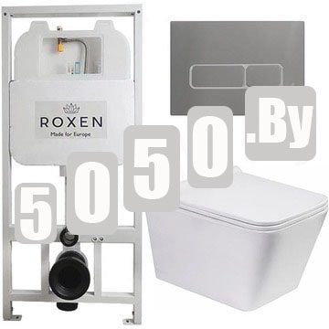 Комплект инсталляции Roxen StounFix Slim с удлиненными и поворотными креплениями в комплекте, металлической кнопкой Titanium 420280CH и унитазом Roxen Amati 530165-02