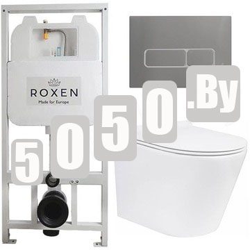 Комплект инсталляции Roxen StounFix Slim с удлиненными и поворотными креплениями в комплекте, металлической кнопкой Titanium 420280CH и унитазом Roxen Wailet 530175-01