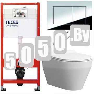 Система инсталляции для унитаза TECEbase kit 9400401S (9400412) c кнопкой и подвесным унитазом Керамин Бари R Нова