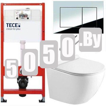 Система инсталляции для унитаза TECEbase kit 9400401S (9400412) c кнопкой и подвесным унитазом Timo Rimless Kulo TK-403