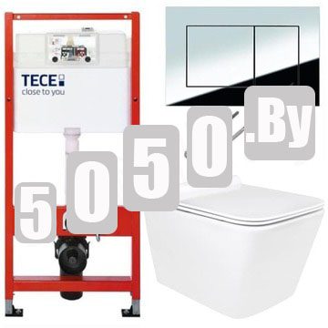 Система инсталляции для унитаза TECEbase kit 9400401S (9400412) c кнопкой и унитазом Roxen Amati 530165-01 Rimless Soft Close