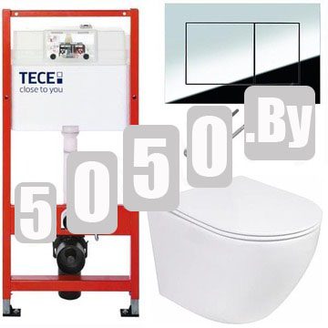 Система инсталляции для унитаза TECEbase kit 9400401S (9400412) c кнопкой и унитазом Roxen Antares 530185-01 Rimless Soft Close