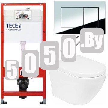 Система инсталляции для унитаза TECEbase kit 9400401S (9400412) c кнопкой и унитазом Roxen Antares 530185-02 Rimless Soft Close