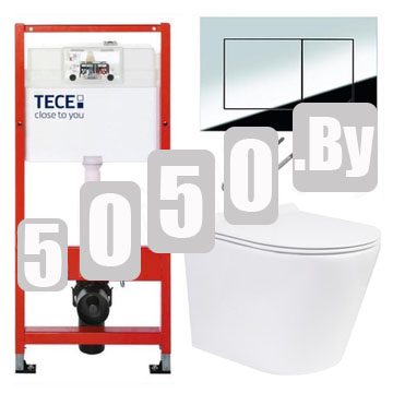 Система инсталляции для унитаза TECEbase kit 9400401S (9400412) c кнопкой и унитазом Roxen Wailet 530175-01 Rimless Soft Close