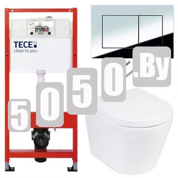 Система инсталляции для унитаза TECEbase kit 9400401S (9400412) c кнопкой и унитазом Roxen Wailet 530175-02 Rimless Soft Close