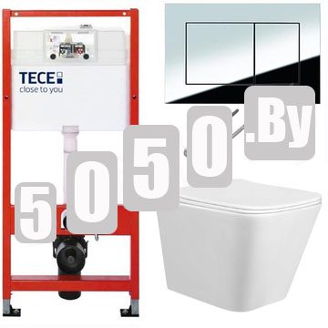 Система инсталляции для унитаза TECEbase kit 9400401S (9400412) c кнопкой и унитазом Taliente Coretto CR25200