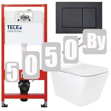 Система инсталляции для унитаза TECEbase kit c кнопкой 9240407 и унитазом Roxen Amati 530165-01 Rimless Soft Close