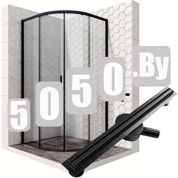 Душевой уголок Ambassador Queen Black 11011202 в комплекте с душевым лотком Calani Eco360 Slim Black 80